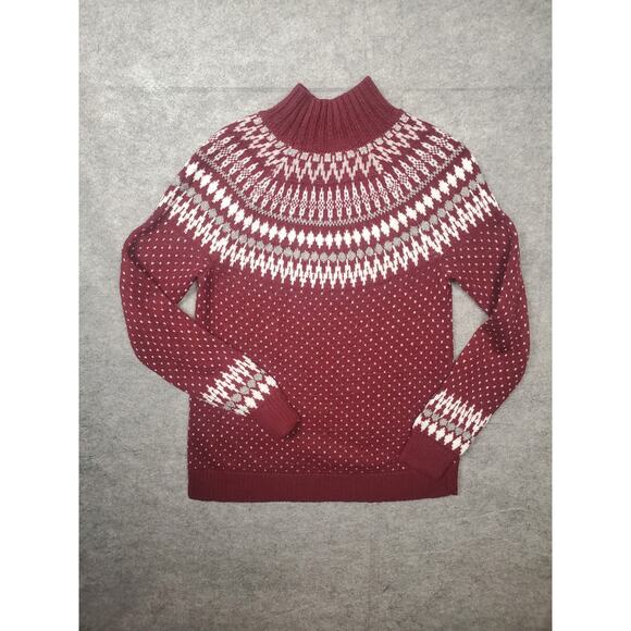 Eddie Bauer Women's Size Medium Red White & Gray Fair Isle Sweater - Picture 2 of 6